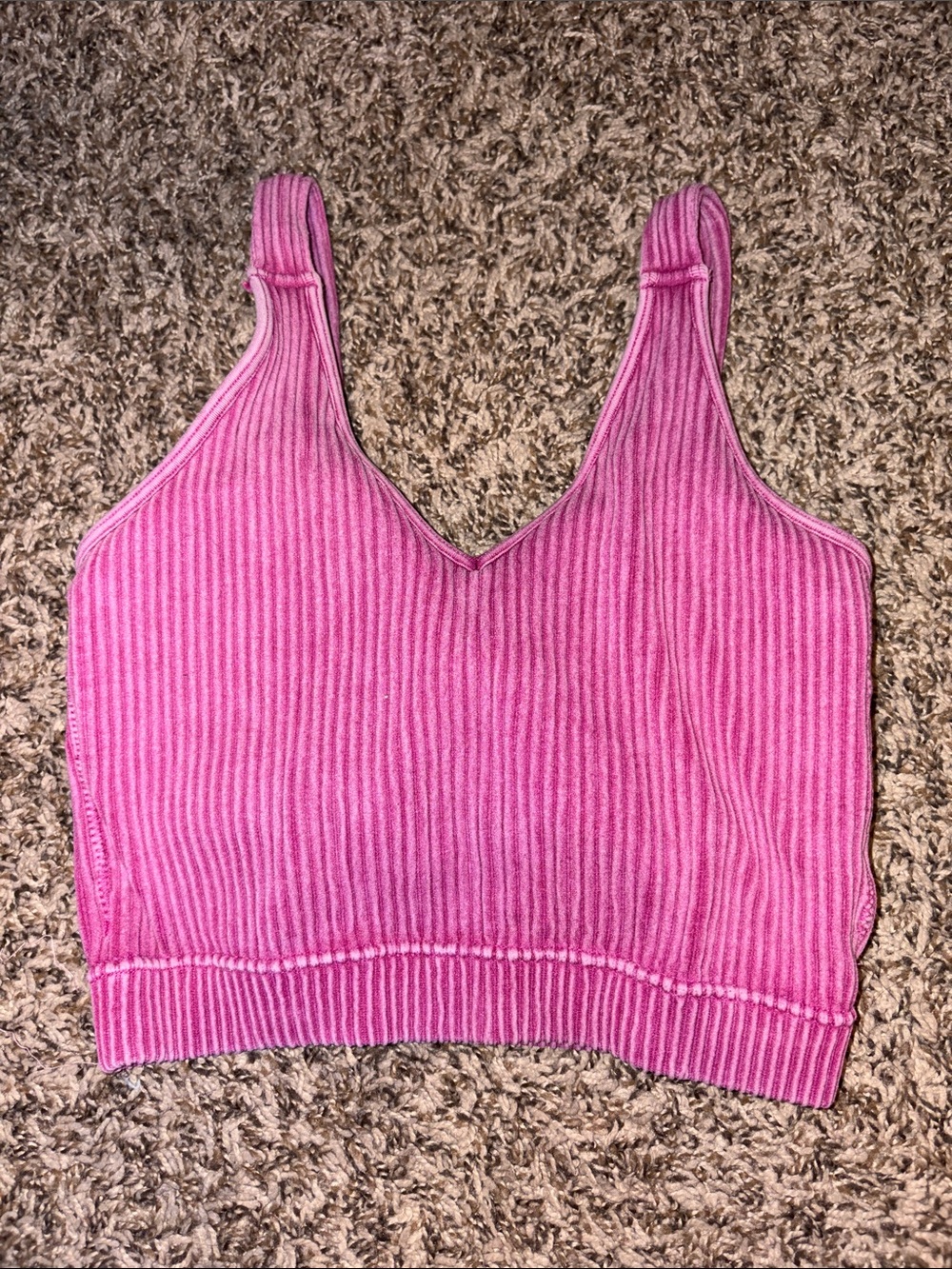Zenana Outfitters Pink Ribbed V-Neck Cropped Tank w/ padding
